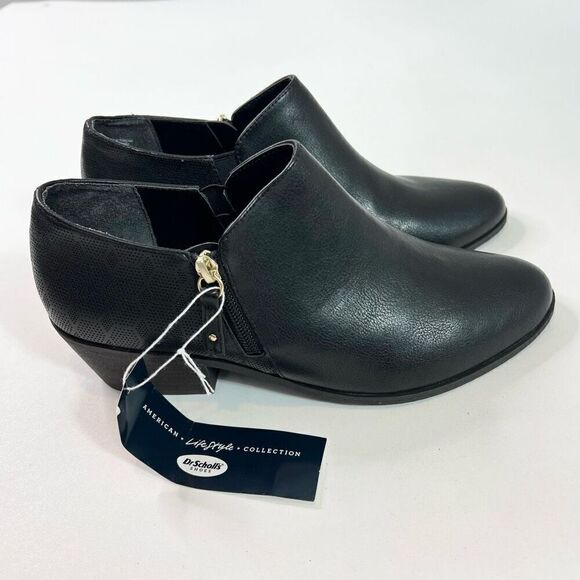 Dr. Scholls Ankle boots Womens Size 10 Black Side Zip Leather Block Heel NWT - Picture 1 of 11
